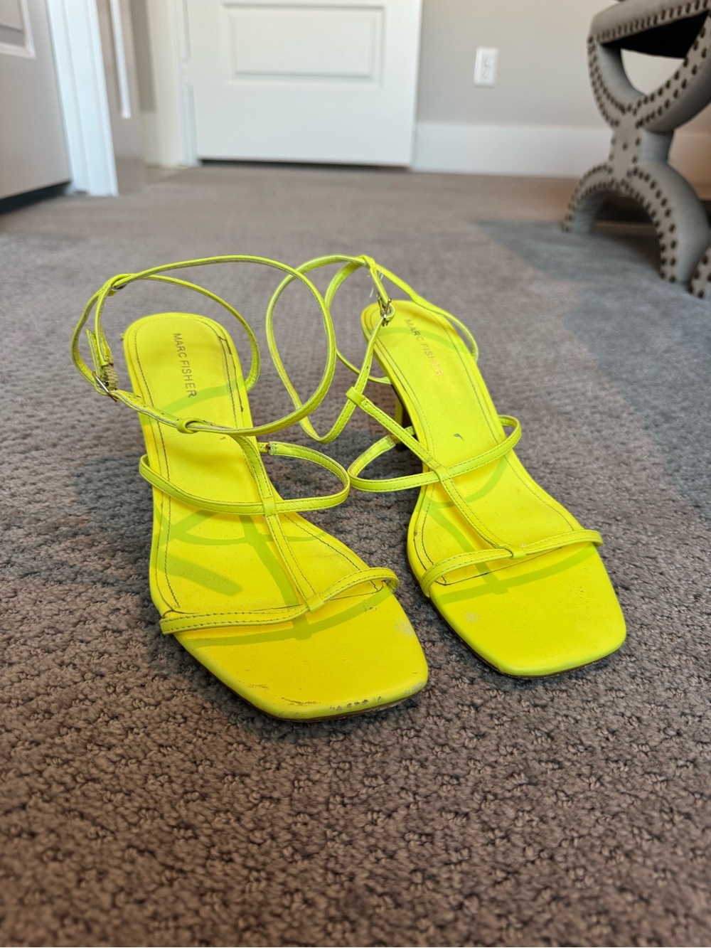 Marc Fisher Neon Yellow Strappy Heeled Sandals